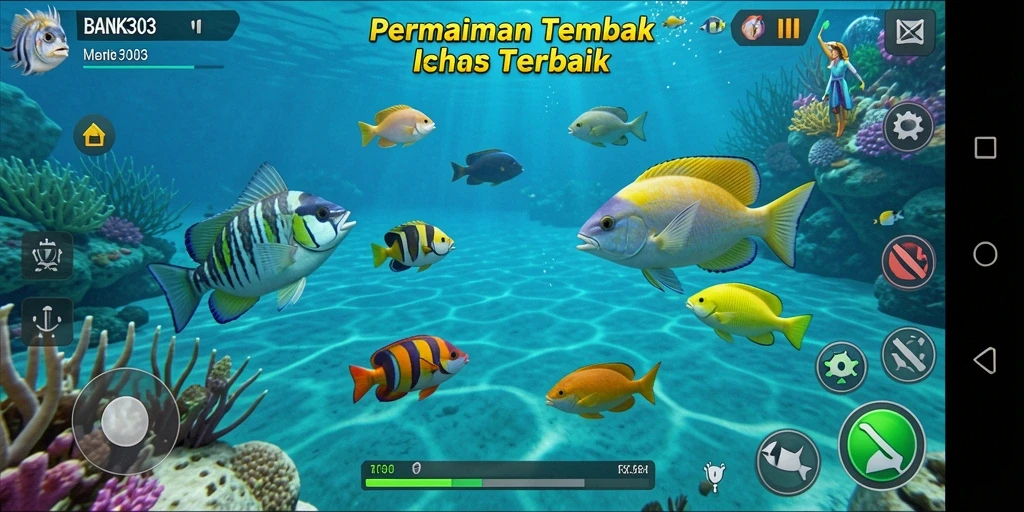 Tampilan gameplay seru dalam BANK303 dengan ikan berwarna-warni.