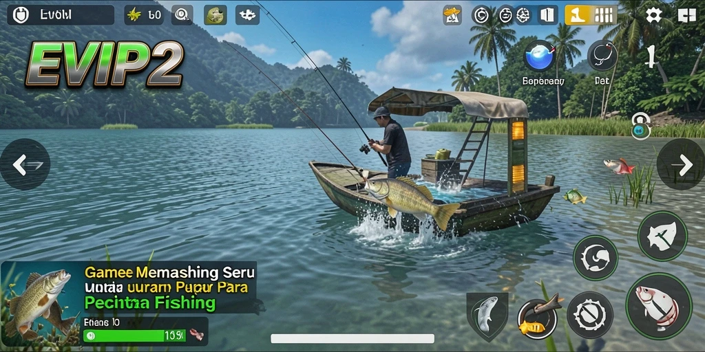 Tampilan gameplay EVIP2, menunjukkan momen memancing yang mendebarkan.