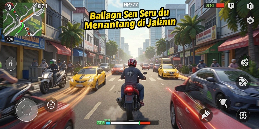 Tampilan gameplay HP777 yang memukau dengan mobil balap di lintasan.
