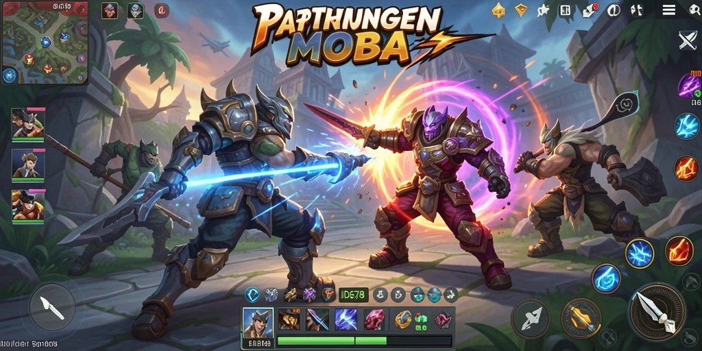 Screenshot gameplay ID678 menampilkan pertarungan intens dalam arena MOBA.