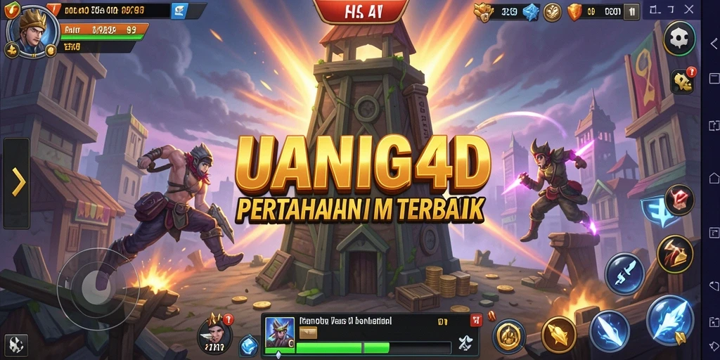 Tampilan gameplay UANG4D dalam pertempuran Tower Defense yang intens.