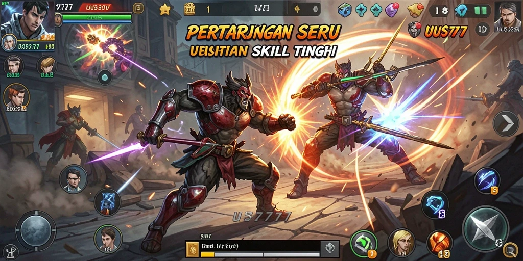 Screenshot utama menunjukkan pertarungan seru dan grafis memukau di UUS777.