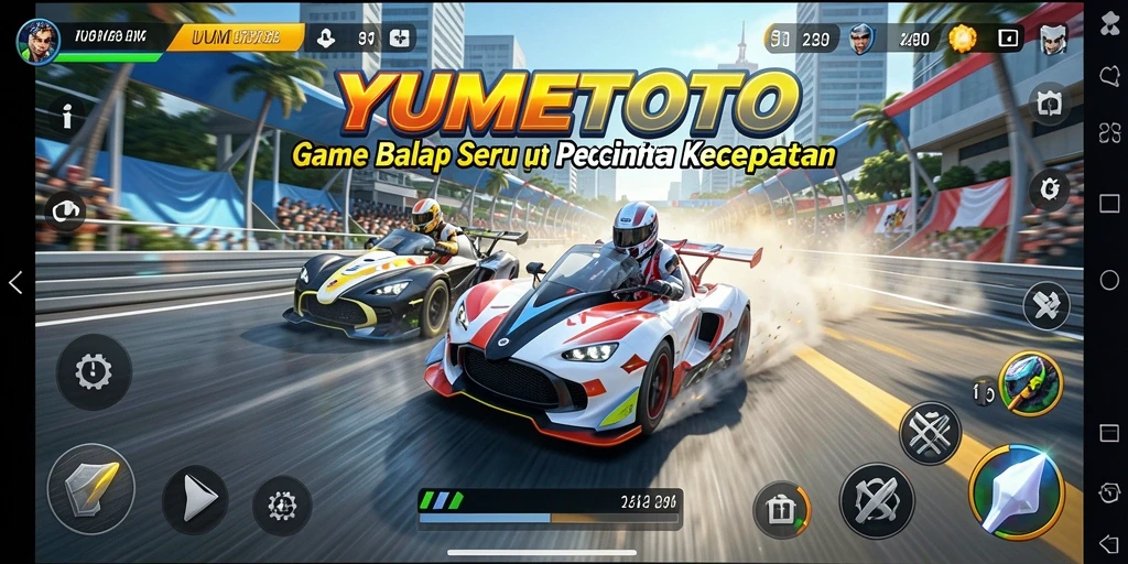 Tampilan gameplay YUMETOTO yang mendebarkan saat balapan.